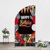 Lofaris Race Game Balloon Flags Fast Birthday Half Moon Arch Backdrop
